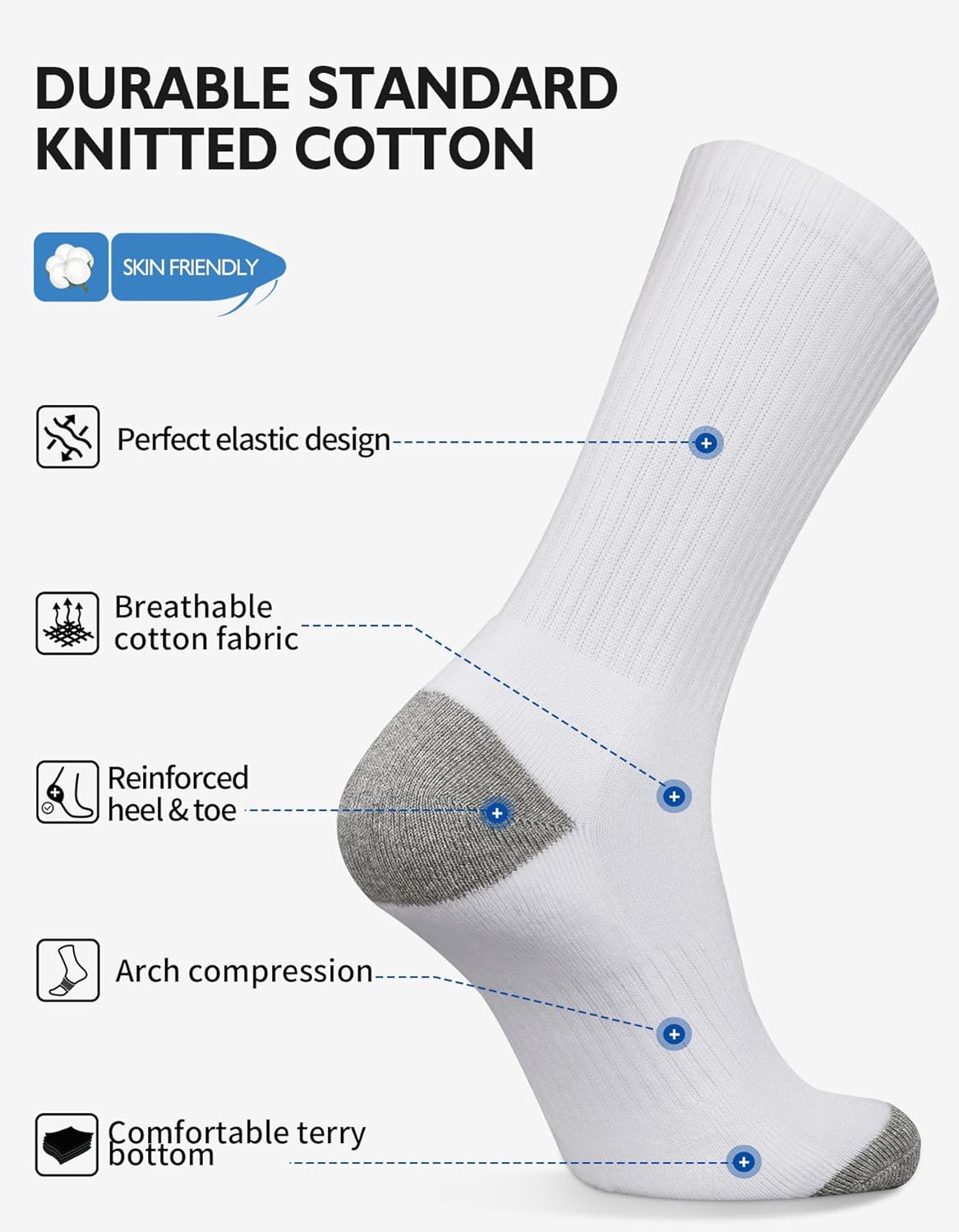 Thumbnail 3 de CLOSEMATE – 6 Paires Chaussettes de Sport Homme (39-46) en coton respirant et renforcées
