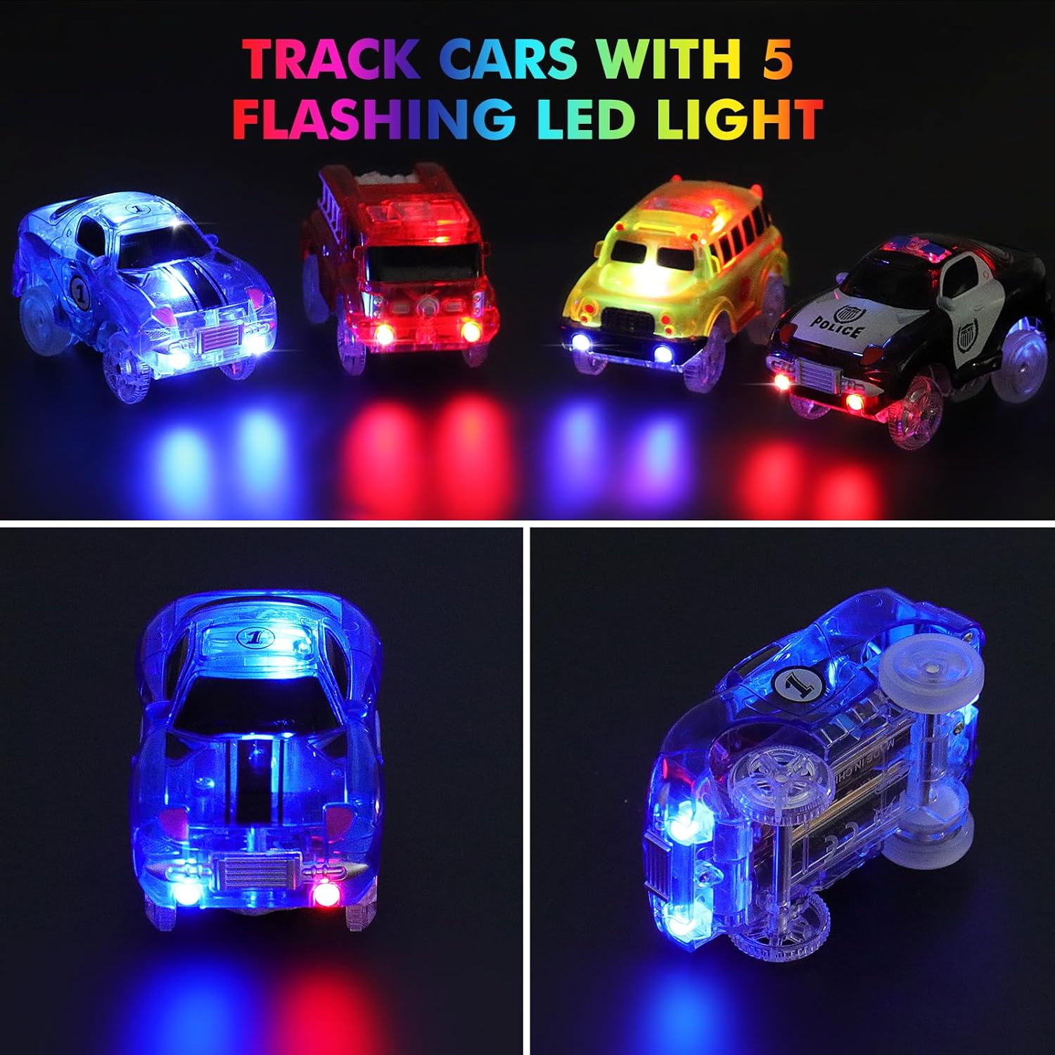 Detalle 2 de YUSVWKJ Glow-in-the-Dark Replacement Race Cars (4-Pack) for Most Track Sets