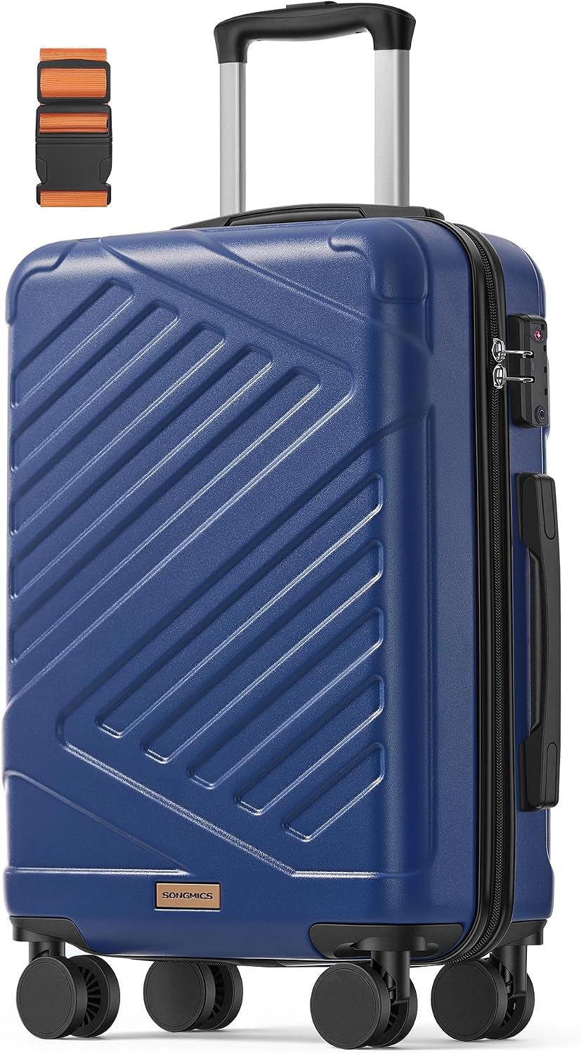 Detalle de SongMICS Valigia da viaggio rigida con serratura TSA in ABS – 4 ruote, chiusura TSA e cinghia arancione