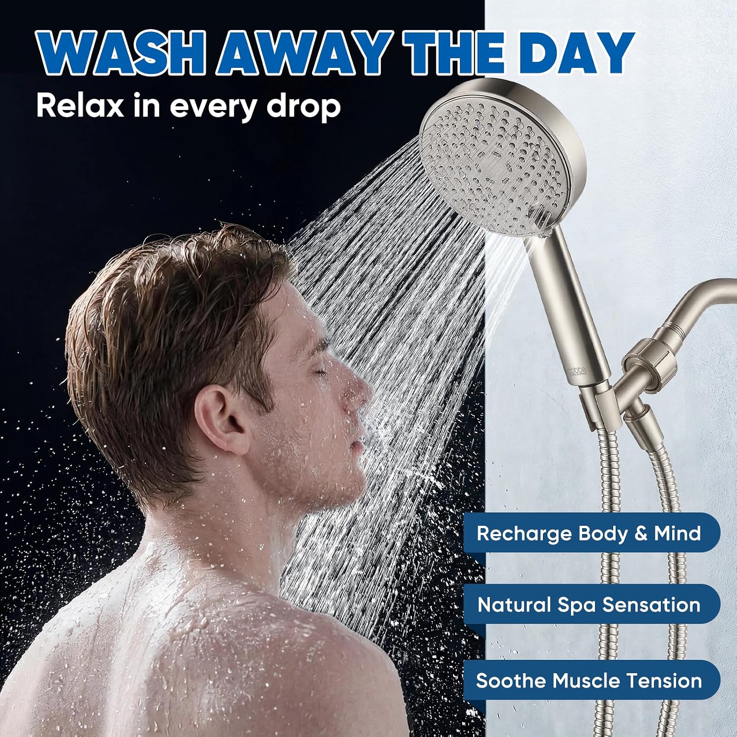 Detalle de Cobbe KSCP160-CA All-Metal Handheld Shower Head, 3 Settings, Brushed Nickel