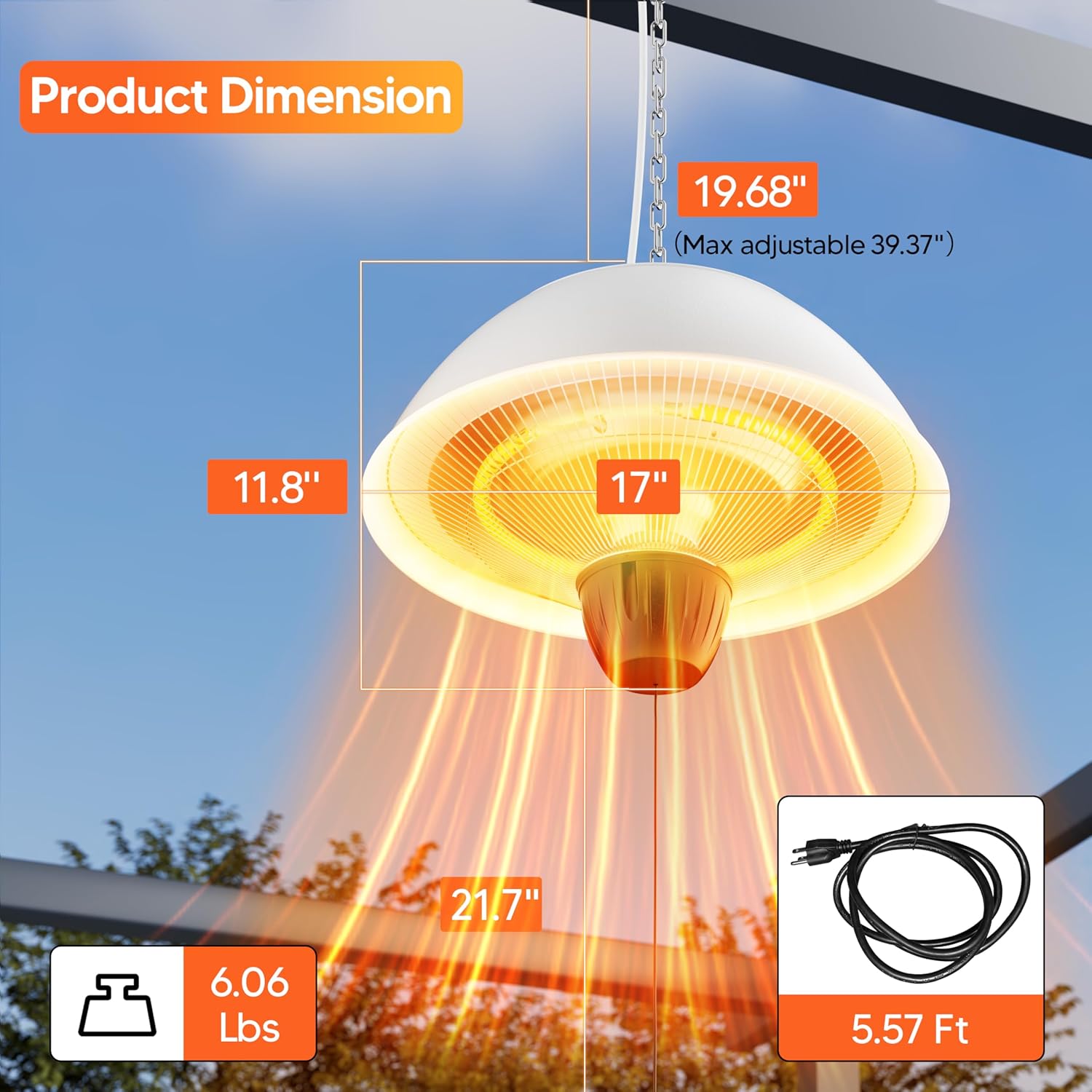 Thumbnail 2 de 1500W Hanging Electric Outdoor Heater for Patio