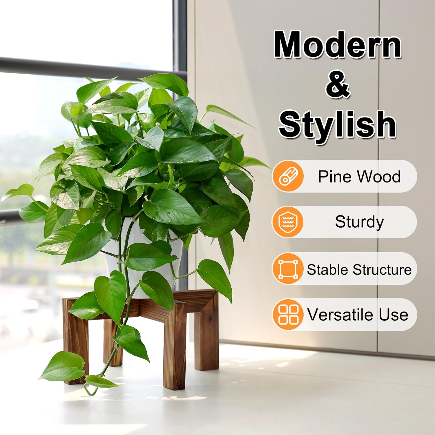Detalle 2 de Vigordream Wooden Plant Stand for 5–15-Inch Pots, Walnut-Coloured Pine