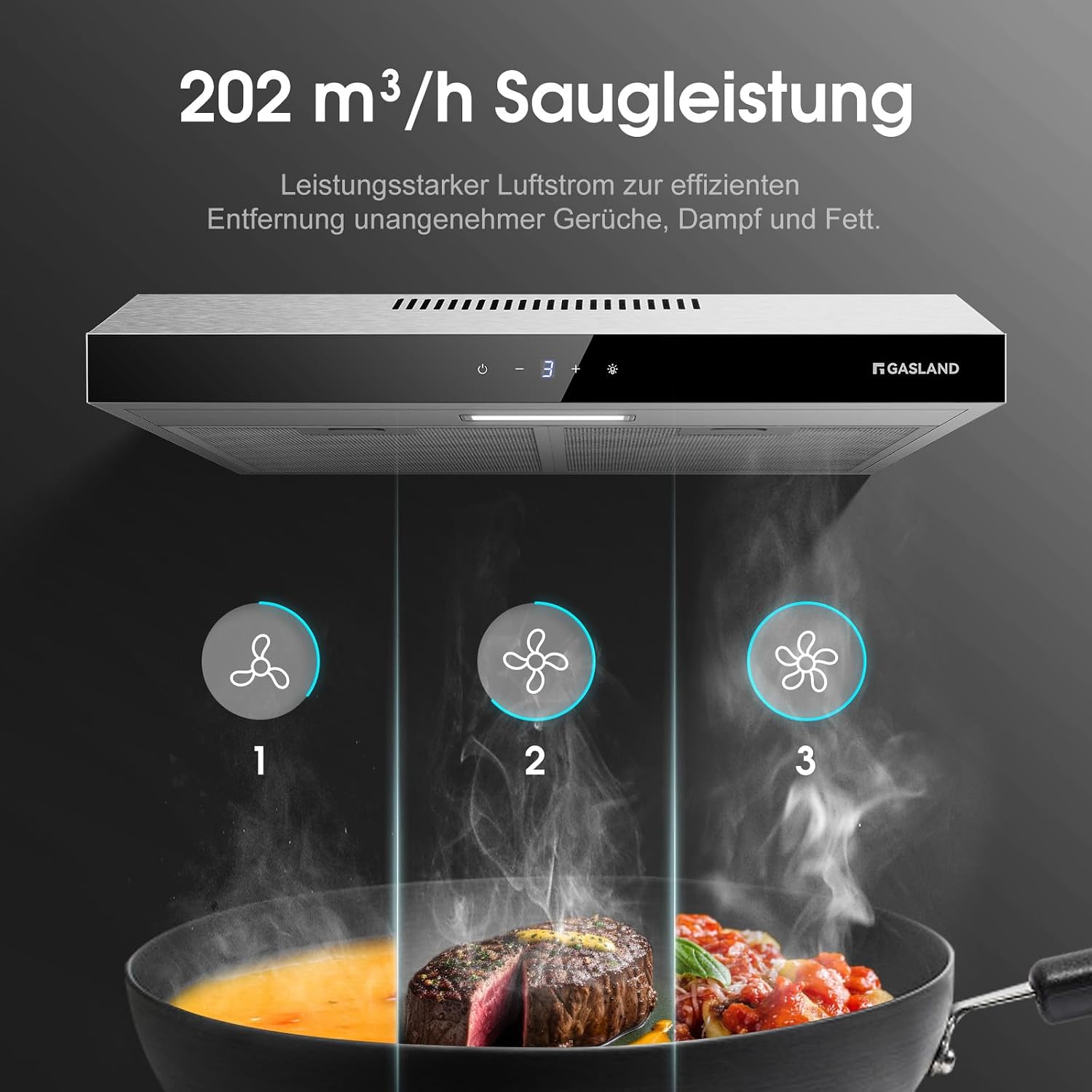 Thumbnail 3 de GASLAND Chef SR60SS Dunstabzugshaube 60 cm Umluft & Abluft, leise Abluft bis 202 m³/h, Touch Control Edelstahl