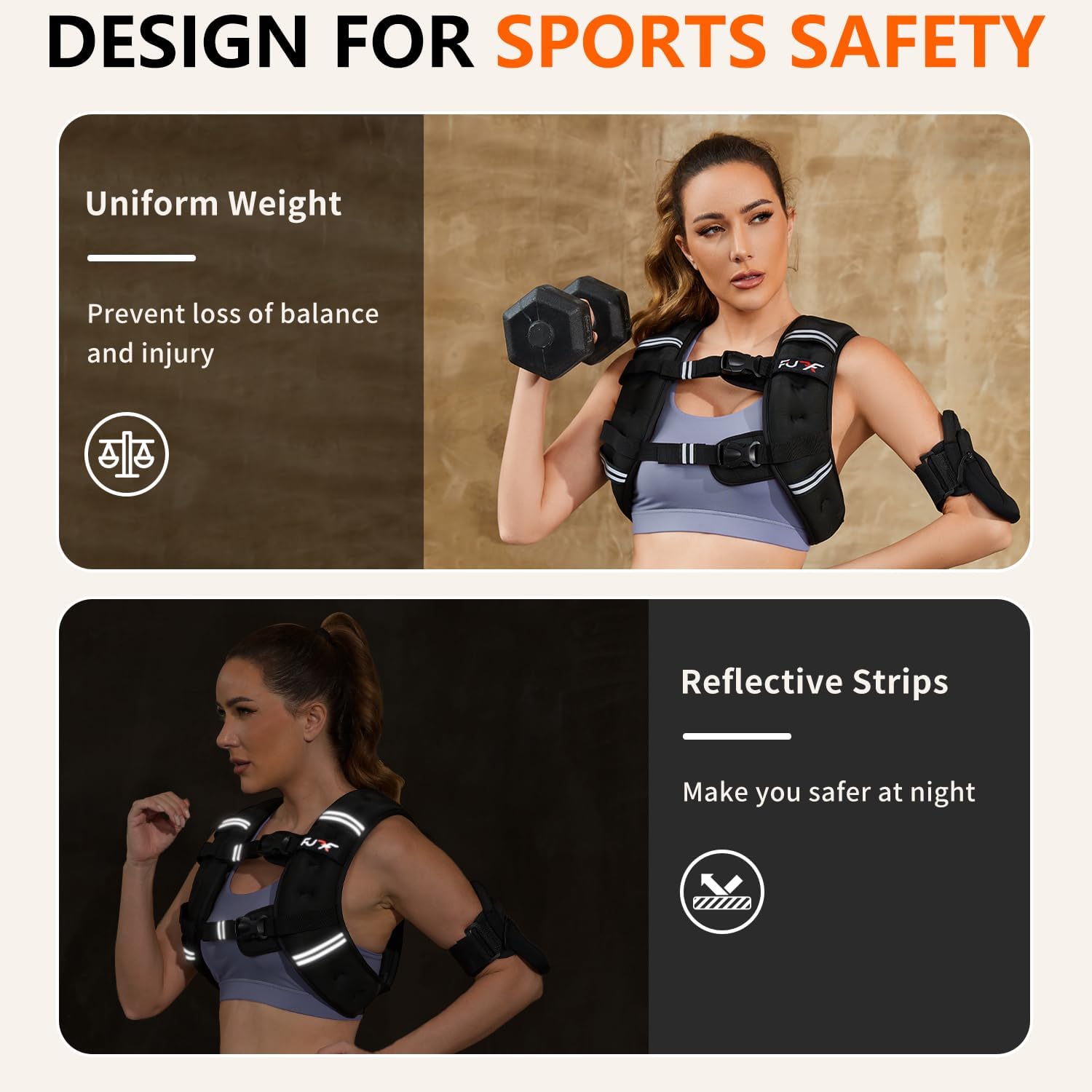 Thumbnail 3 de FUFF Weighted Vest for Women (5–30 LB) with Reflective Stripe for Walking, Running & Training