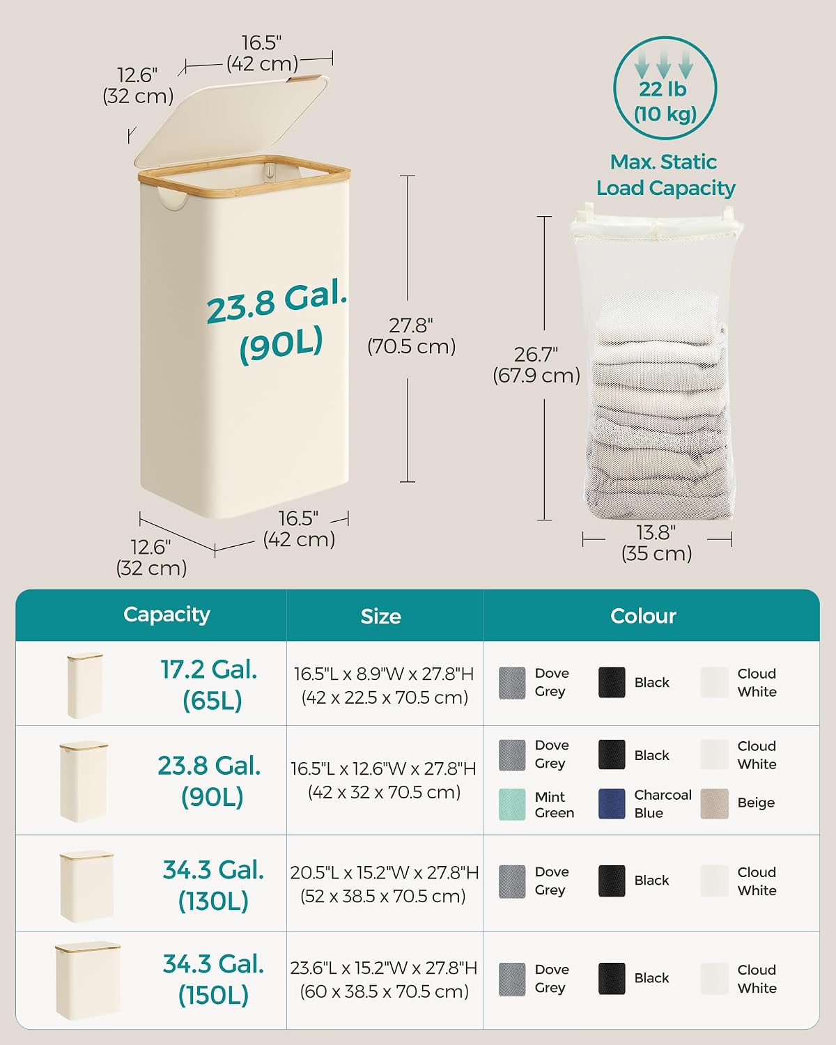 Thumbnail 5 de SONGMICS LCB509W01 90L laundry basket