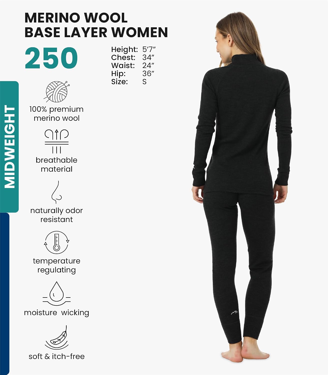 Thumbnail 1 de Merino.tech 100% Merino Unterwäsche Damen Set – Langarm Shirt, Hose & Wandersocken