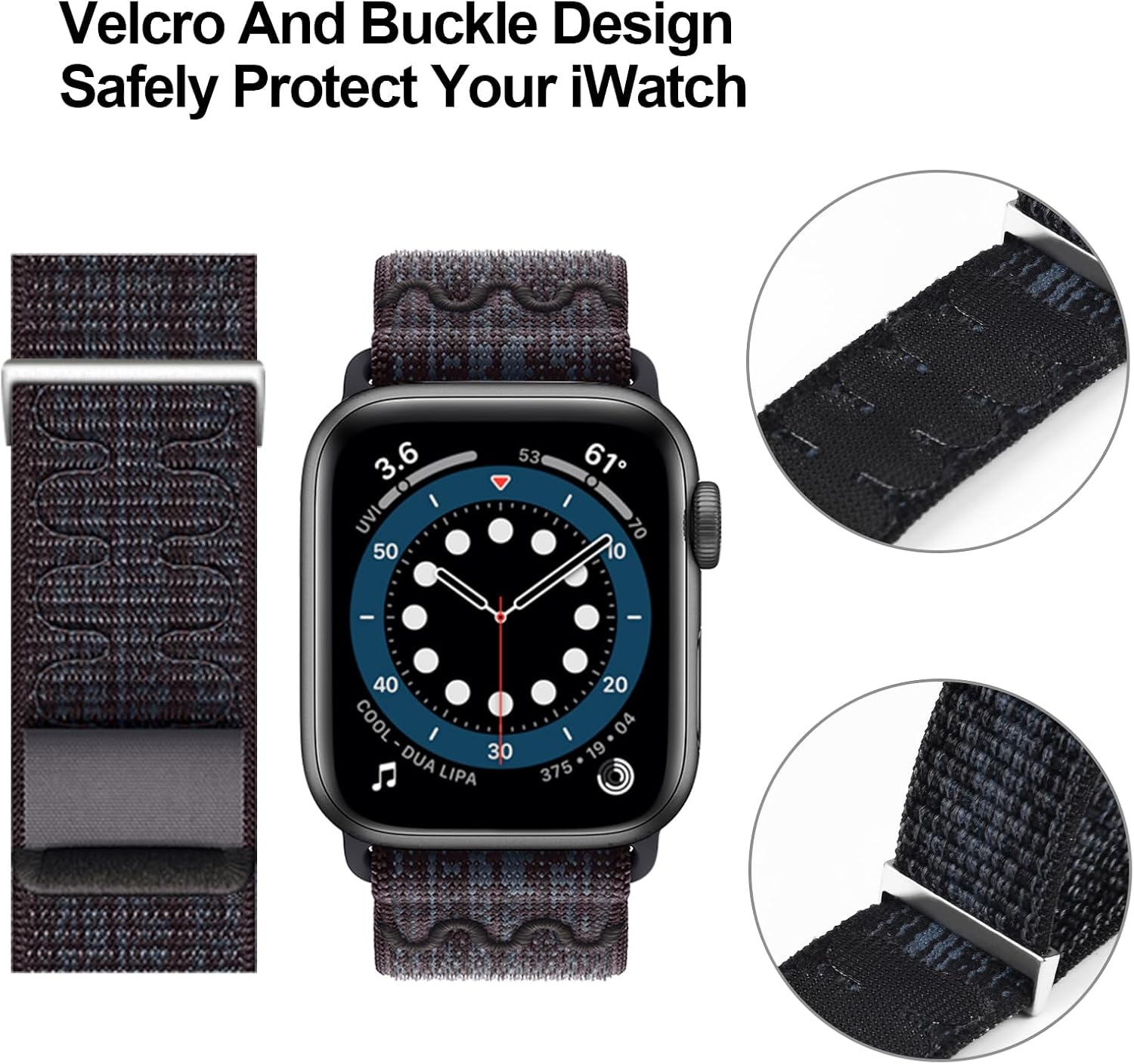 Detalle de GZ GZHISY Sport Loop Nylon Band for Apple Watch (38mm–49mm, Ultra 2, Series 9/8/7/6 SE/5/4/3/2/1)