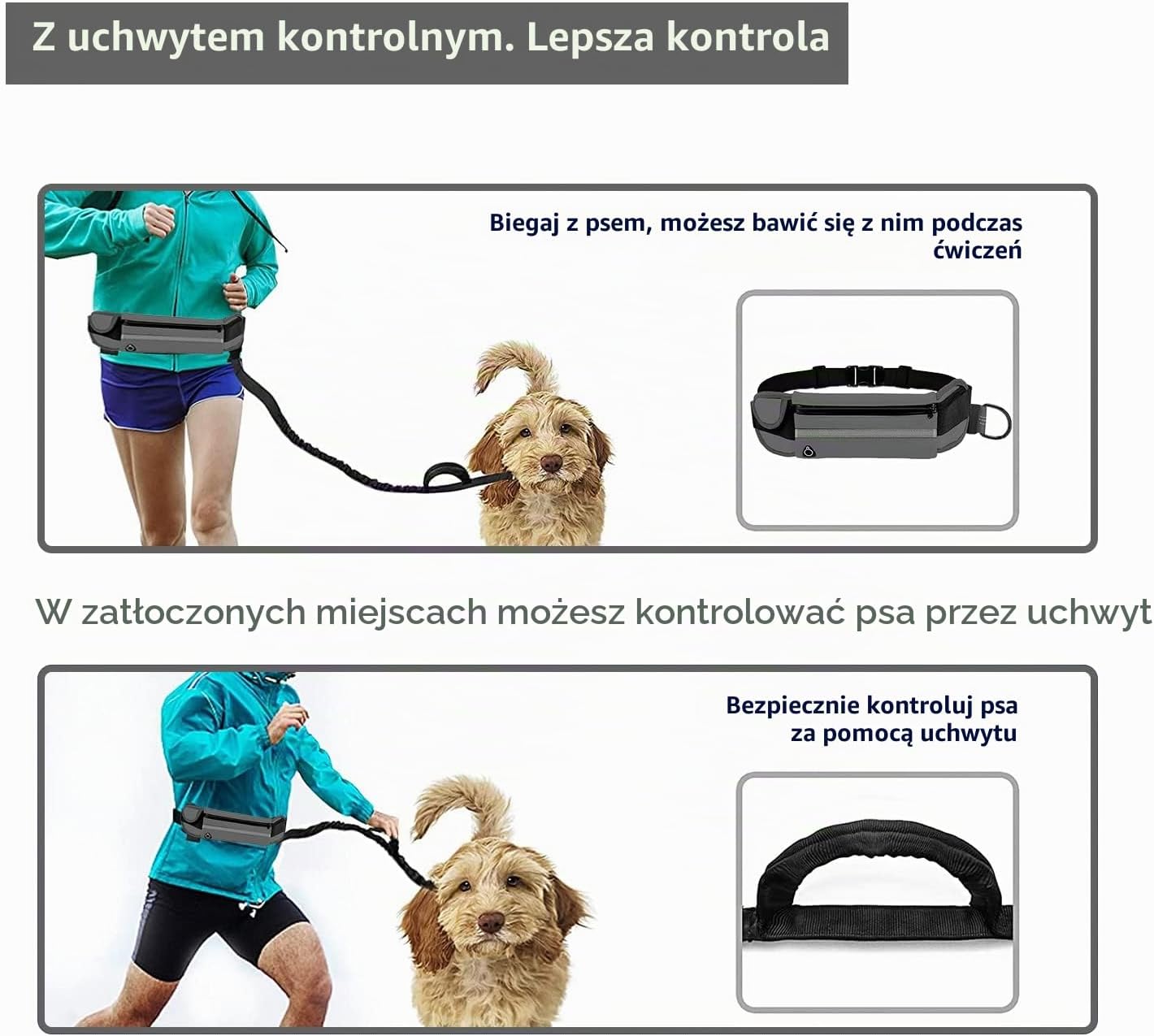 Detalle de Edipets pas do biegania z psem, smycz 160–220 cm, odblaskowa, szara