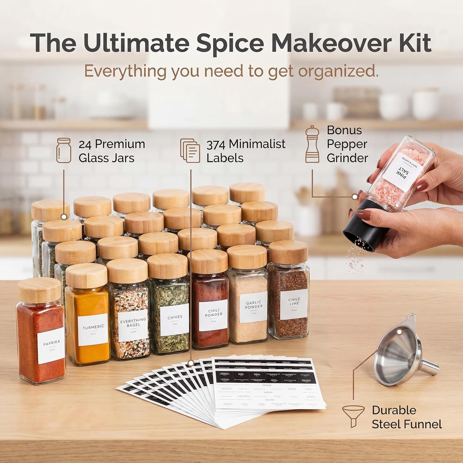 Detalle de SAVVY & SORTED Glass Spice Jars 4 oz
