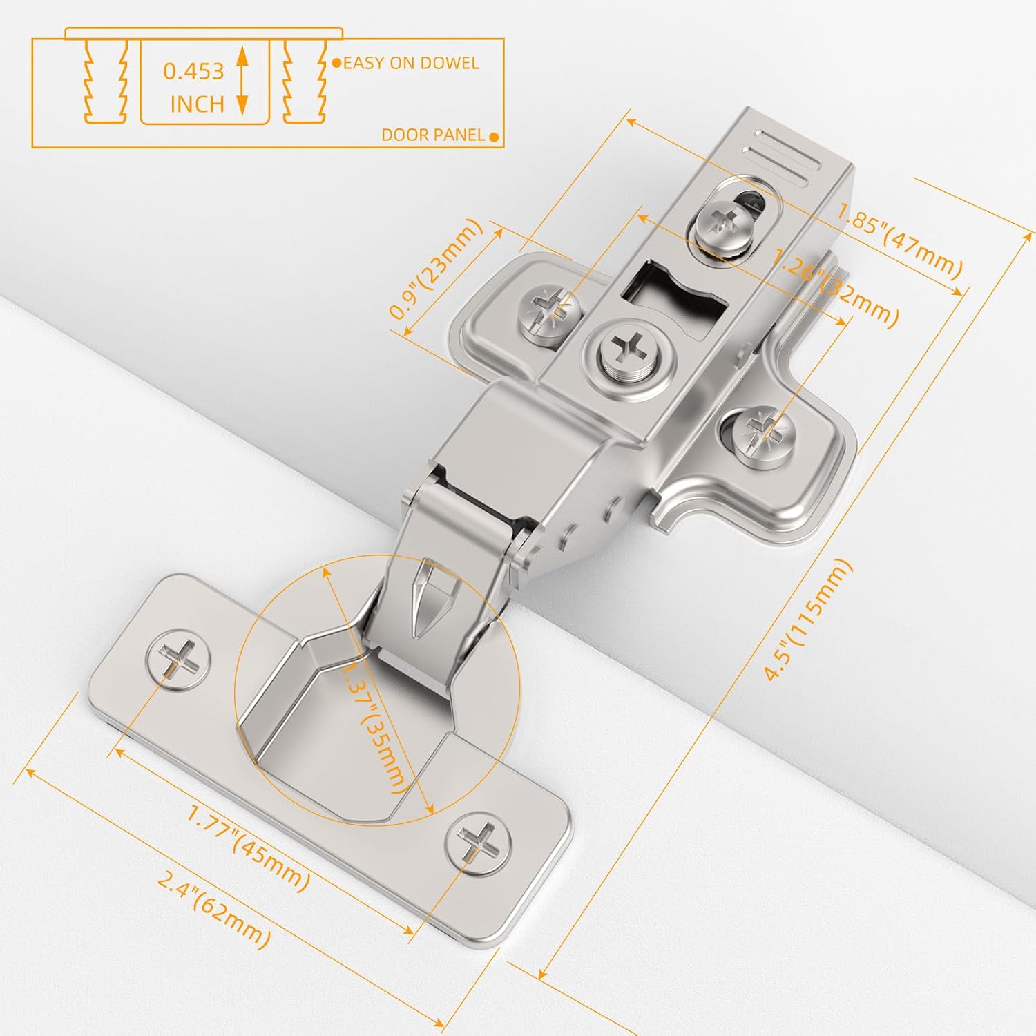 Detalle 2 de Furniware 10 Pack 3D Inset Soft Close Concealed Cabinet Hinge
