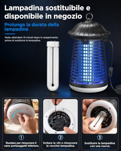Thumbnail 8 de Lampada Antizanzare VIWAVE 4200V con LED 9W + UV-A 15W, 3 m di cavo, uso interno/esterno