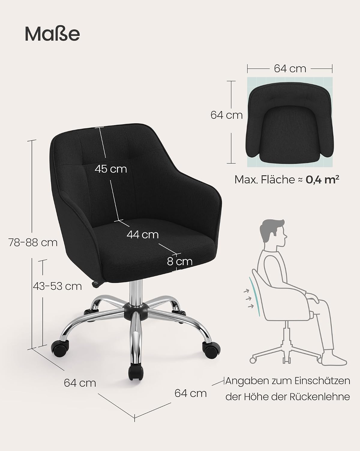 Thumbnail 2 de SONGMICS Homeoffice-Drehstuhl OBG019B01 (höhenverstellbar, bis 110 kg) mit atmungsaktivem Stoff, schwarz