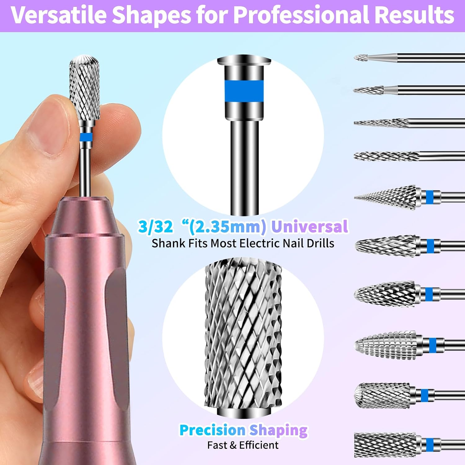 Detalle de 10 Stück Nagelfräser Bits Set – Edelstahl, 3/32 Zoll (2,35 mm), professionell für Gel- und Acrylnägel