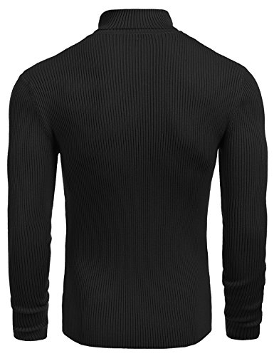 Detalle de COOFANDY Pull à col roulé homme noir, taille M, coupe ajustée