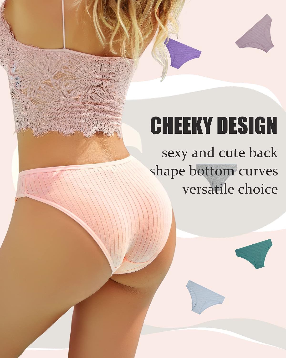 Detalle de FINETOO 9-Pack Cotton Women's Low-Rise Ribbed Hipster Underwear, S–3XL
