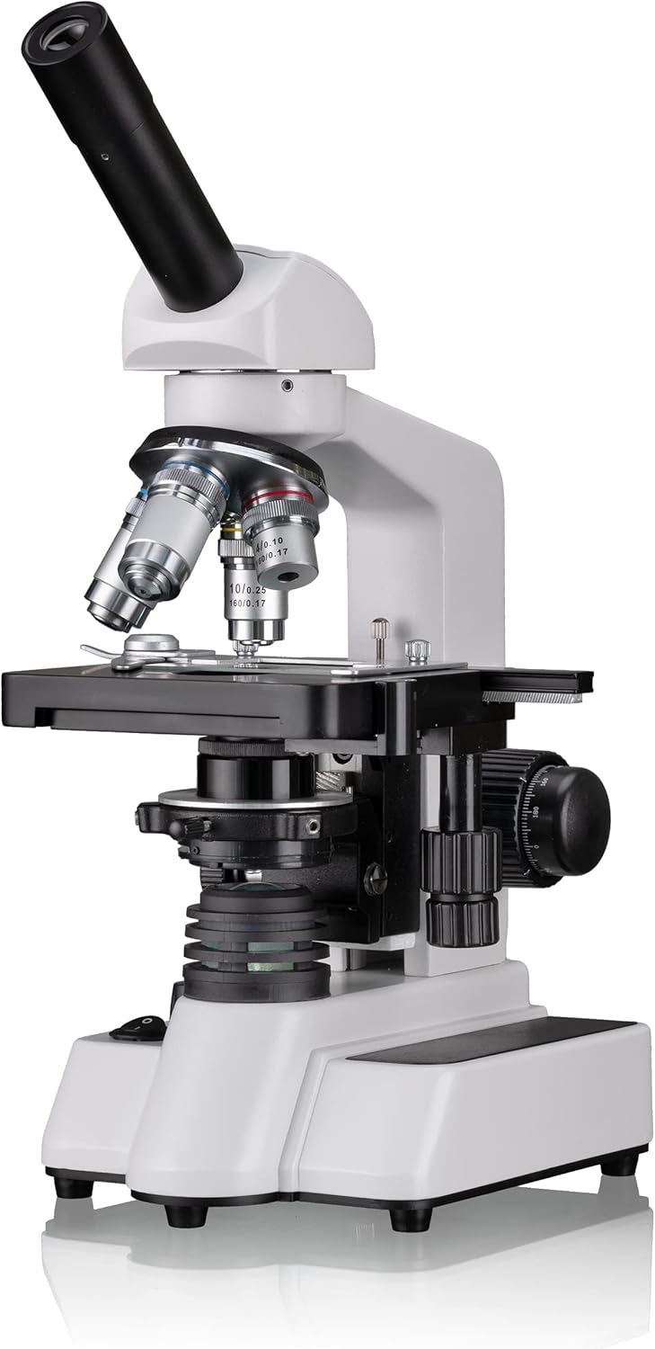Detalle 1 de Bresser Erudit DLX 40x–600x Durchlicht-Mikroskop – monokular, KOAXIALER Kreuztisch, Abbe-Kondensor, LED, Akku/Netzbetrieb