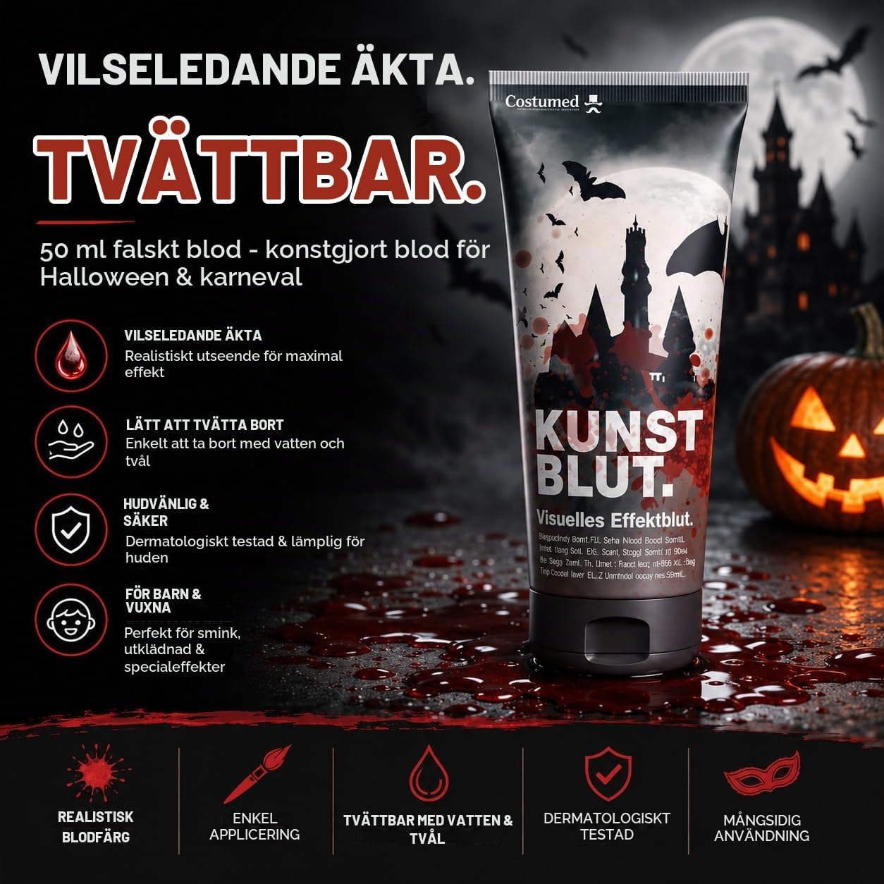 Detalle de Costumed TK39331 flytande fejkblod, 50 ml för smink och utklädnad