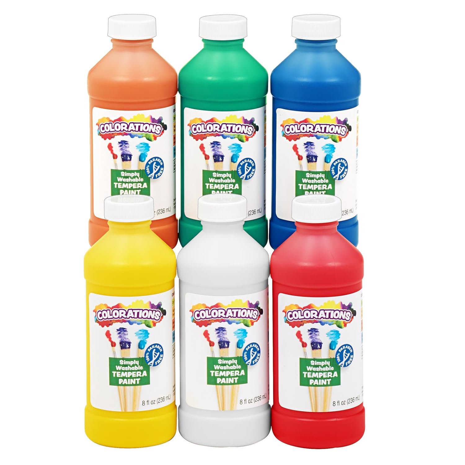 Detalle de Colorations Paraben-Free Washable Tempera Paint for Kids — 8 oz Bottles (Set of 6 Primary Colors)
