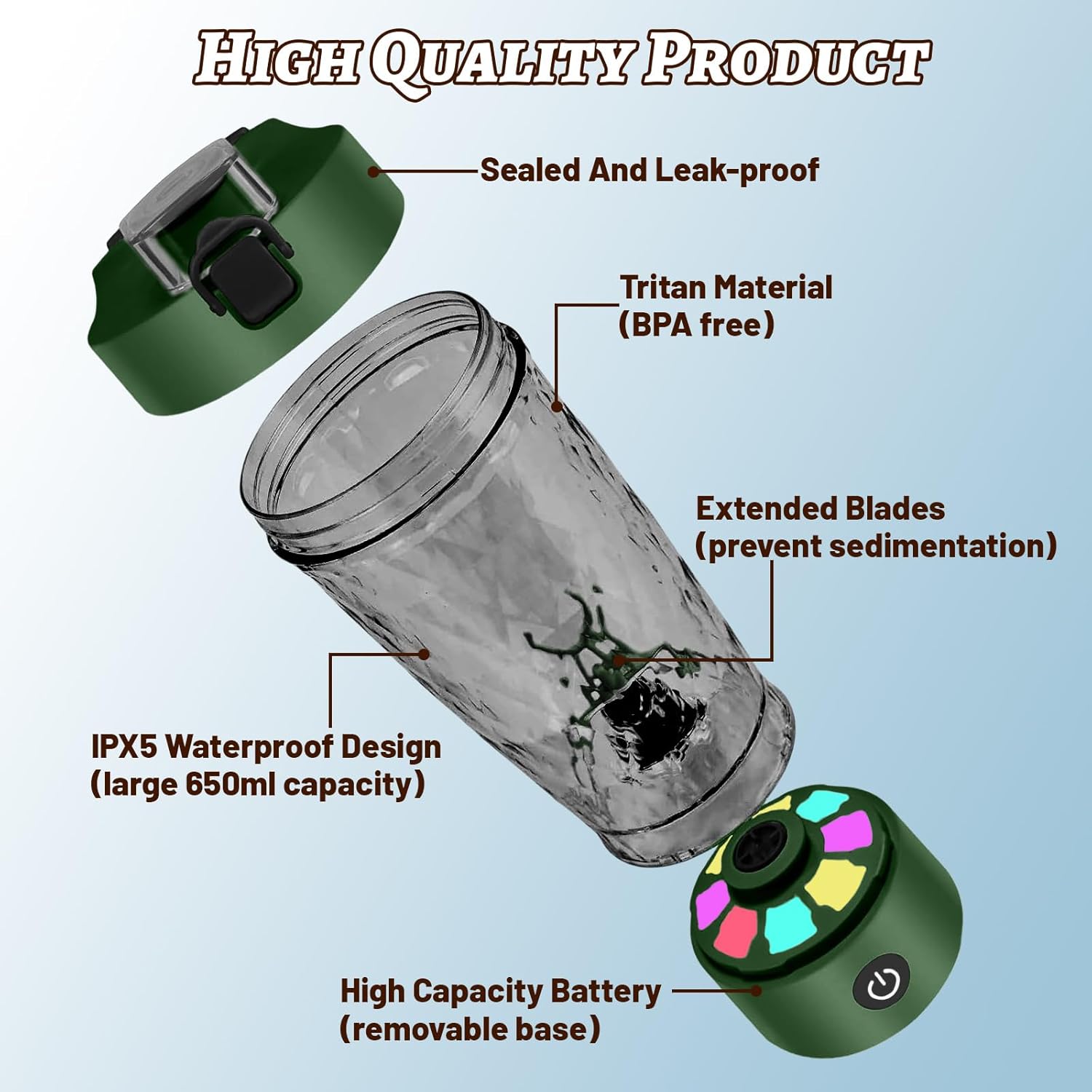 Thumbnail 1 de flintronic Elektrischer Protein Shaker 650ML – USB-C wiederaufladbar, 7000 U/min