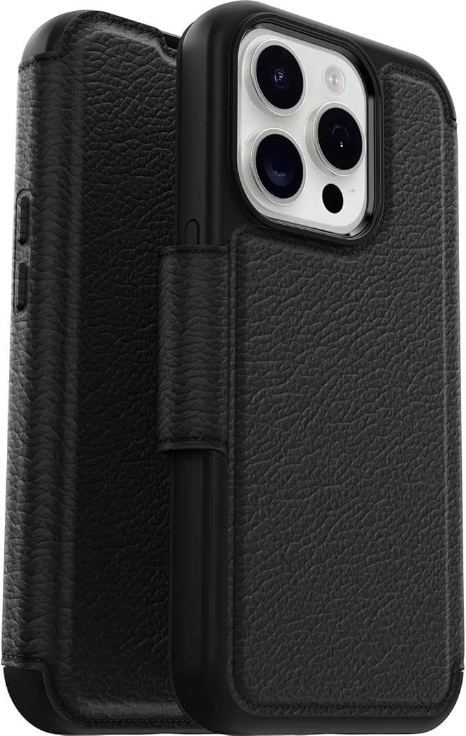 Detalle de OtterBox Strada para iPhone 15 Pro 🛡️ Resistente, Piel y Tarjetas