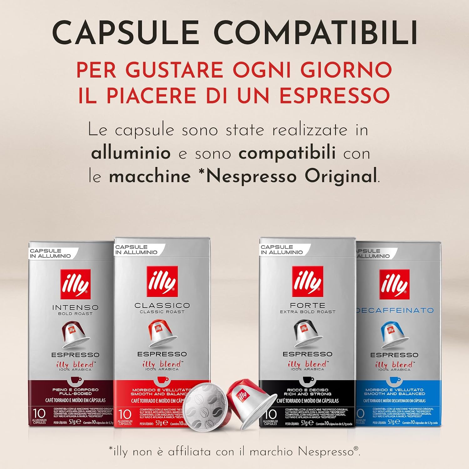 Detalle de illy CLASSICO: Caffè in Capsule Compatibili in Alluminio, 100% Arabica, 100 Capsule Totali