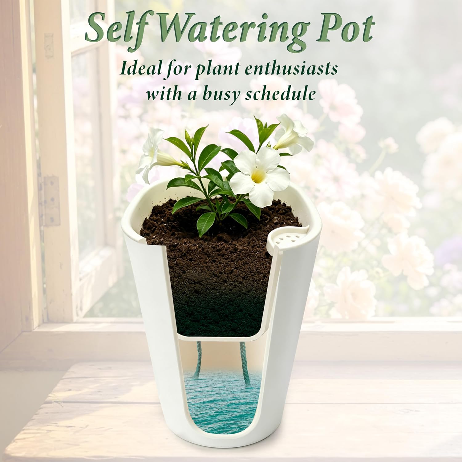 Detalle 2 de SYITCUN self watering pots, 5-inch indoor planters with water-level windows