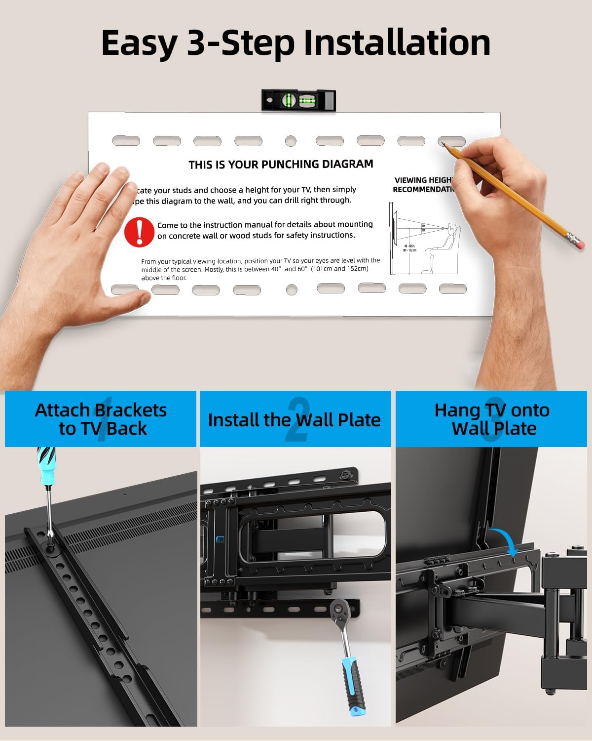 Thumbnail 6 de HOME VISION Full Motion TV Wall Mount 85 lb