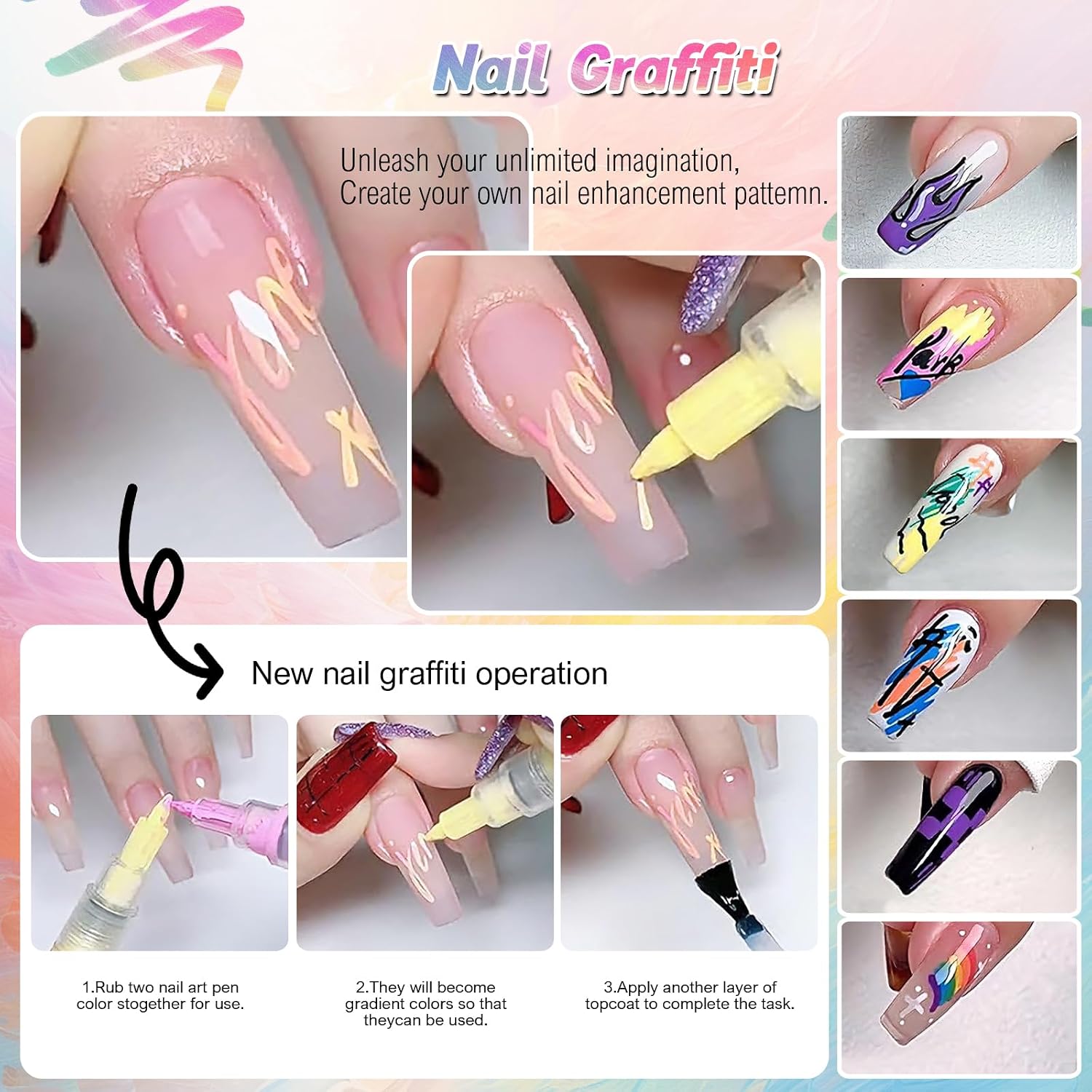 Detalle de MAGIC ARMOR 12 Farben 3D Nagellack-Stift-Set – Nail Art Pen für Linien, Punkte & Graffiti-Designs