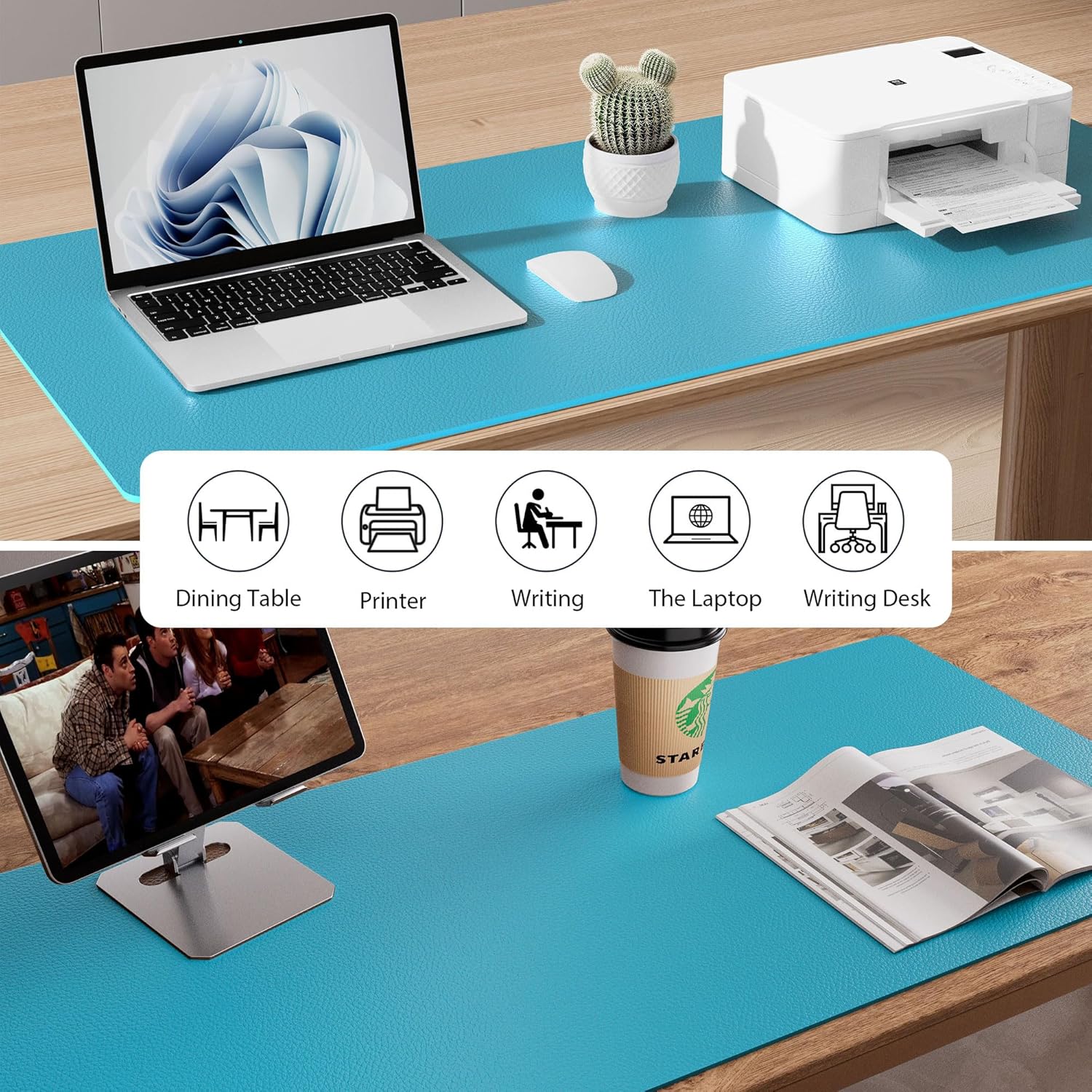 Thumbnail 6 de Aothia Office Desk Mat 80x40 cm – Waterproof PU Leather, Non-Slip Turquoise Blue