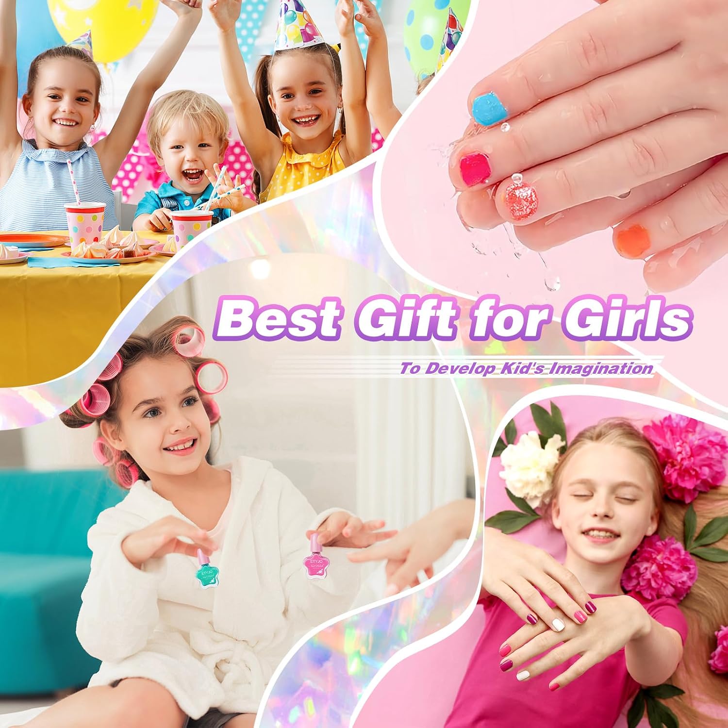 Detalle de ETYJO Kindernagellack Set auf Wasserbasis – Peel Off Ungiftig, 6×5 ml