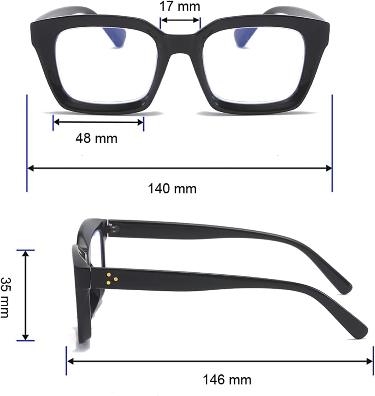 Thumbnail 3 de MMOWW 3-Pack Oversized Reading Glasses for Women with Anti-Blue Light Protection (Square Frame) +1.75