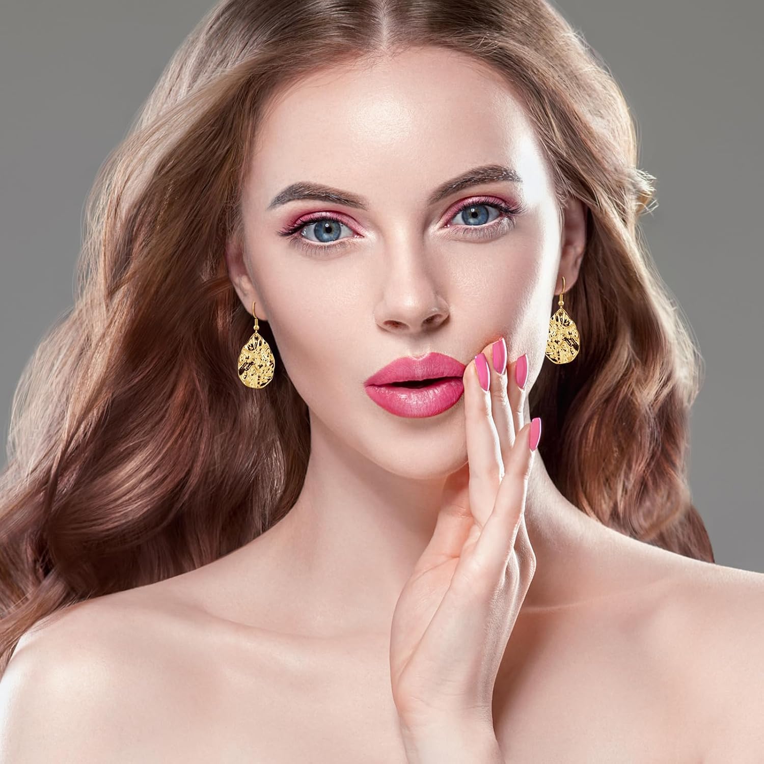 Detalle de Weviway 18K Gold Plated Teardrop Hammered Dangly Drop Earrings