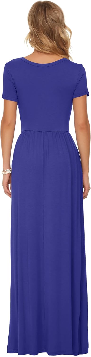 Thumbnail 3 de AUSELILY Damen Kurzarm Sommer Casual Long Maxi Kleider mit Taschen – Lockerer Komfort mit two Seitentaschen