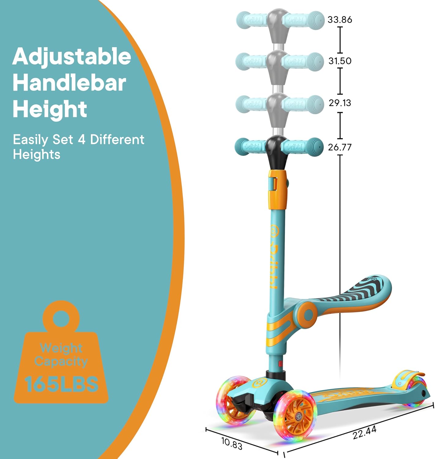 Thumbnail 3 de Aqua Orange 3 Wheel Scooter with Seat for Kids 🛴