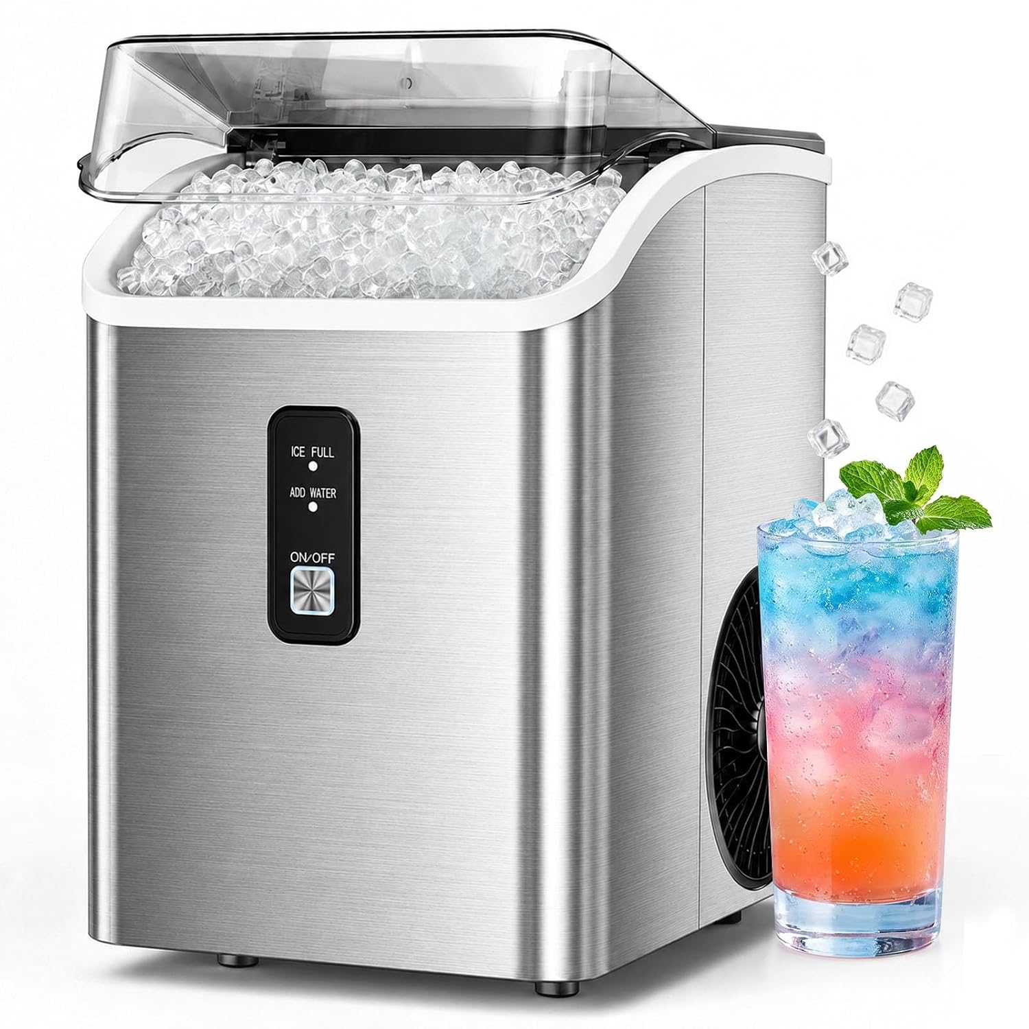 Detalle de Electactic HZB-15NG/S Nugget Ice Maker, Self-Cleaning Countertop Machine