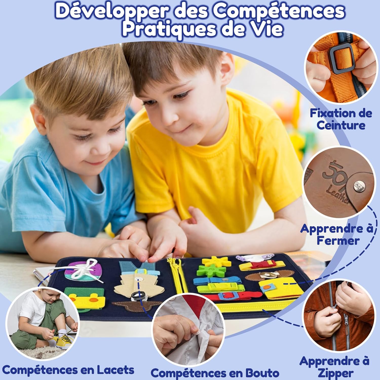 Detalle de Qizfun Busy Board Montessori pour Bébé et Tout-Petits – Jouet Sensoriel Éducatif 8-en-1