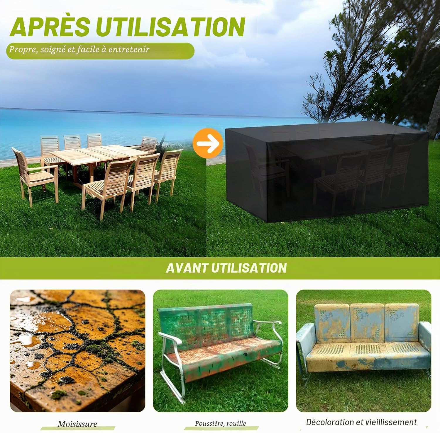 Thumbnail 3 de Housse de protection Aipwerer pour salon de jardin Extérieur 213x132x72 cm – Oxford 420D Étanche avec PU argenté