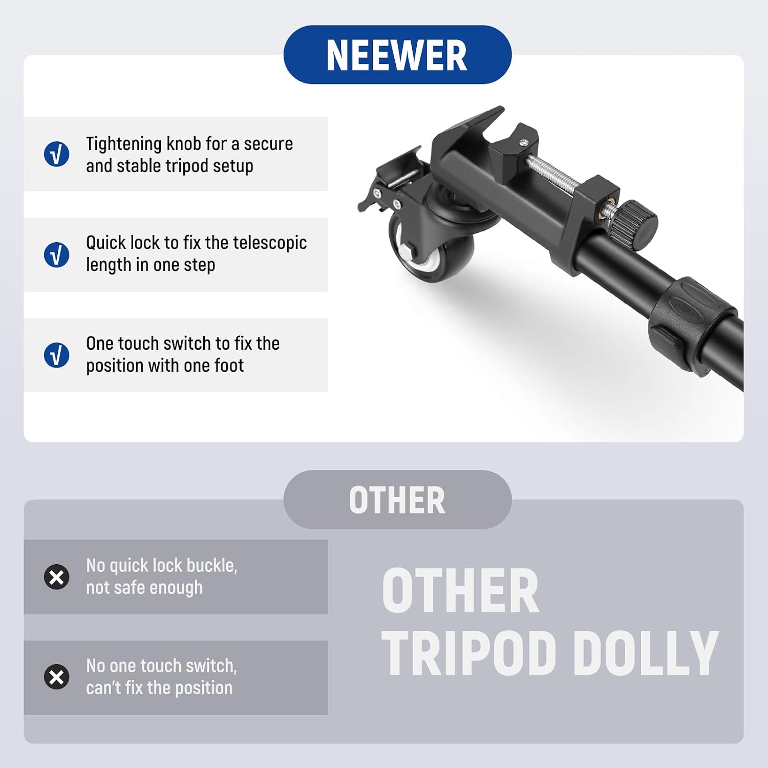 Detalle de Neewer Heavy Duty Tripod Dolly with Adjustable Leg Mounts for DSLR Cameras and Camcorders