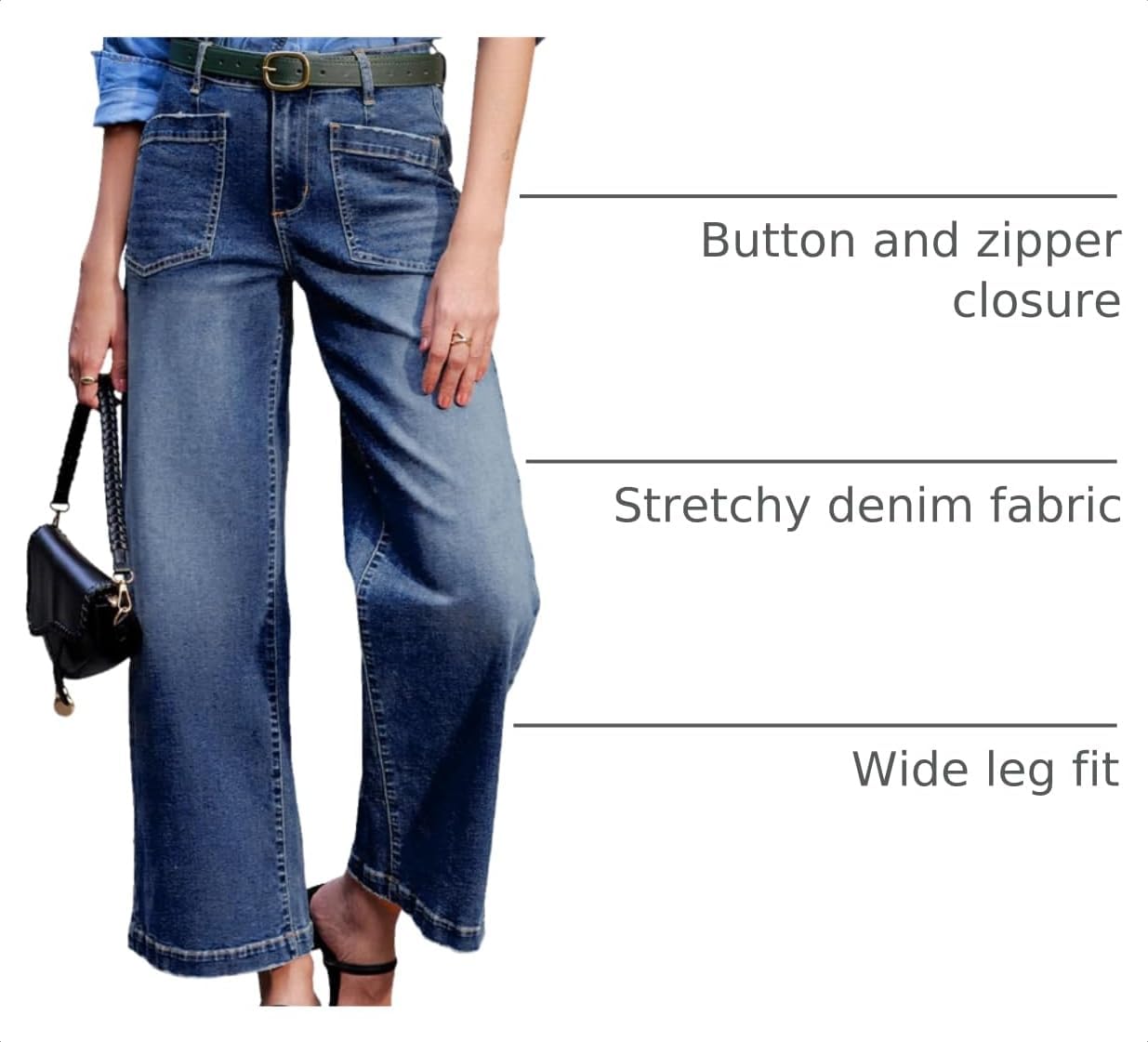 Detalle 2 de Sidefeel Women's Zimbaplatinum Ankle Wide-Leg Stretch Jeans