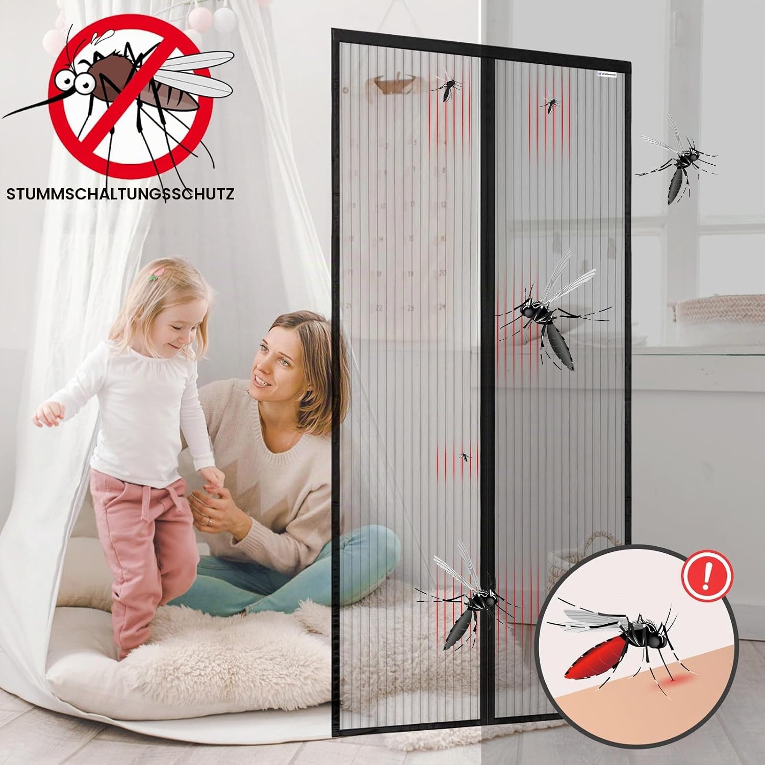 Detalle 2 de Fliegengitter Tür 100x260cm – Design4Door Schwarz, Balkontür, magnetisch & leicht zu montieren