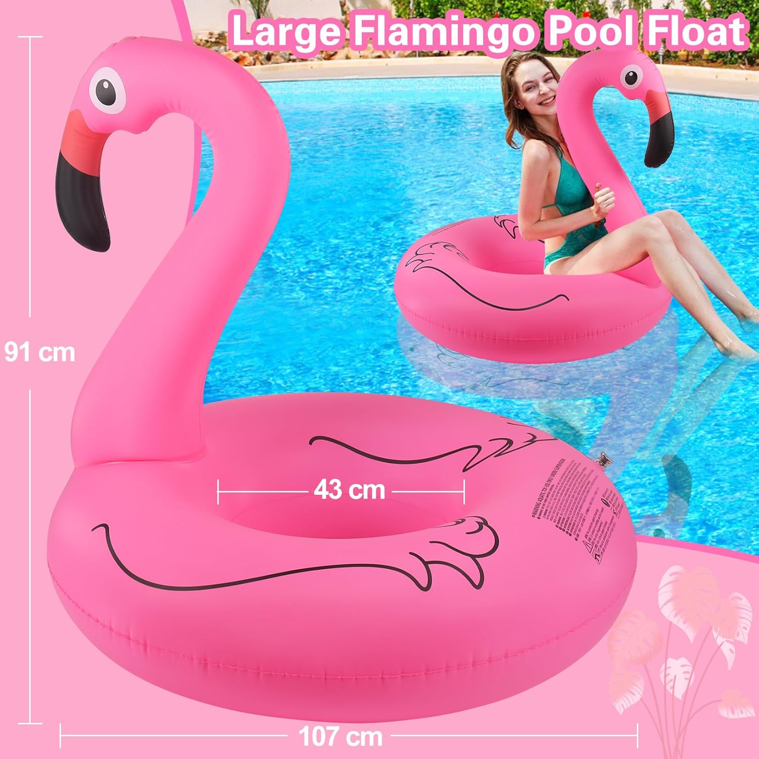 Thumbnail 1 de DeeprBlu Bouée Piscine Adulte 107 cm – Radeau Flamingo 0,35 mm, Grande Chaise Flottante Durable