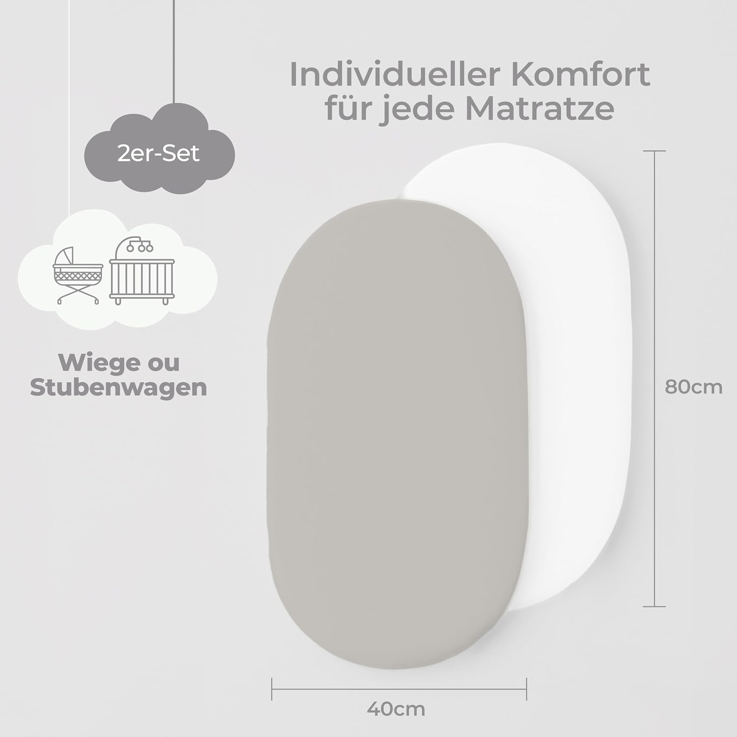 Detalle 2 de Dreamzie 2er Set Spannbettlaken 40x80 cm für Kinderwagen