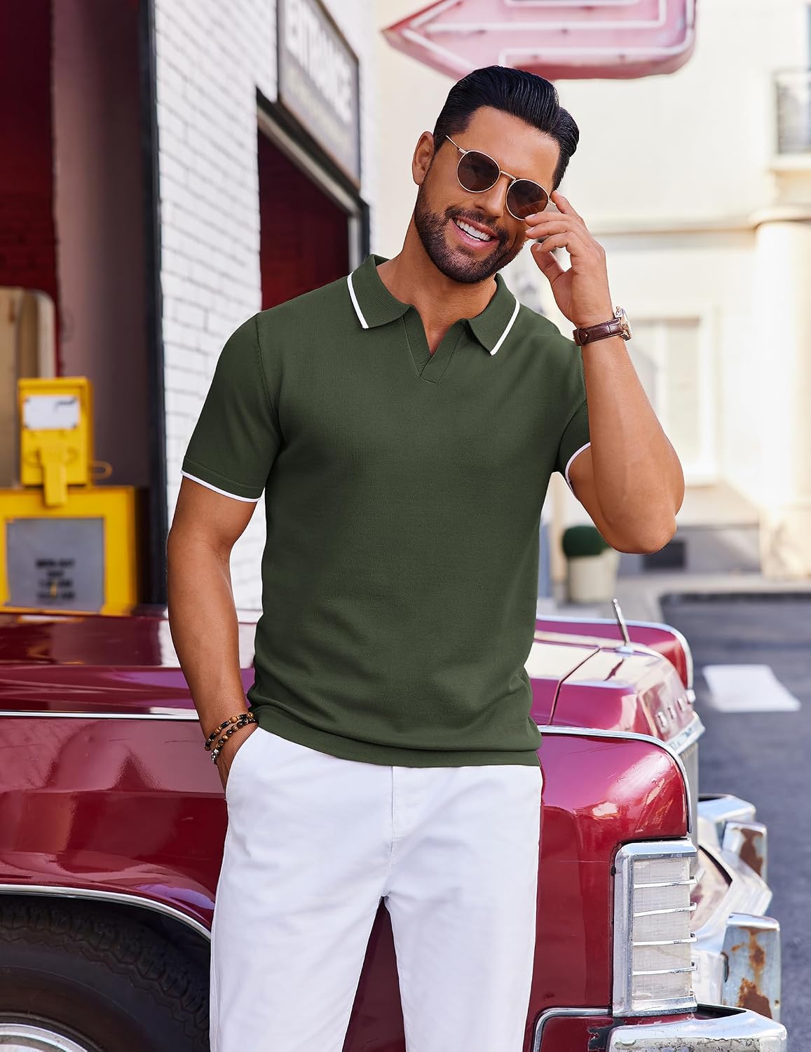 Detalle de COOFANDY Men's Polo Shirt - Short Sleeve Knit Polo with Vintage Golf Charm
