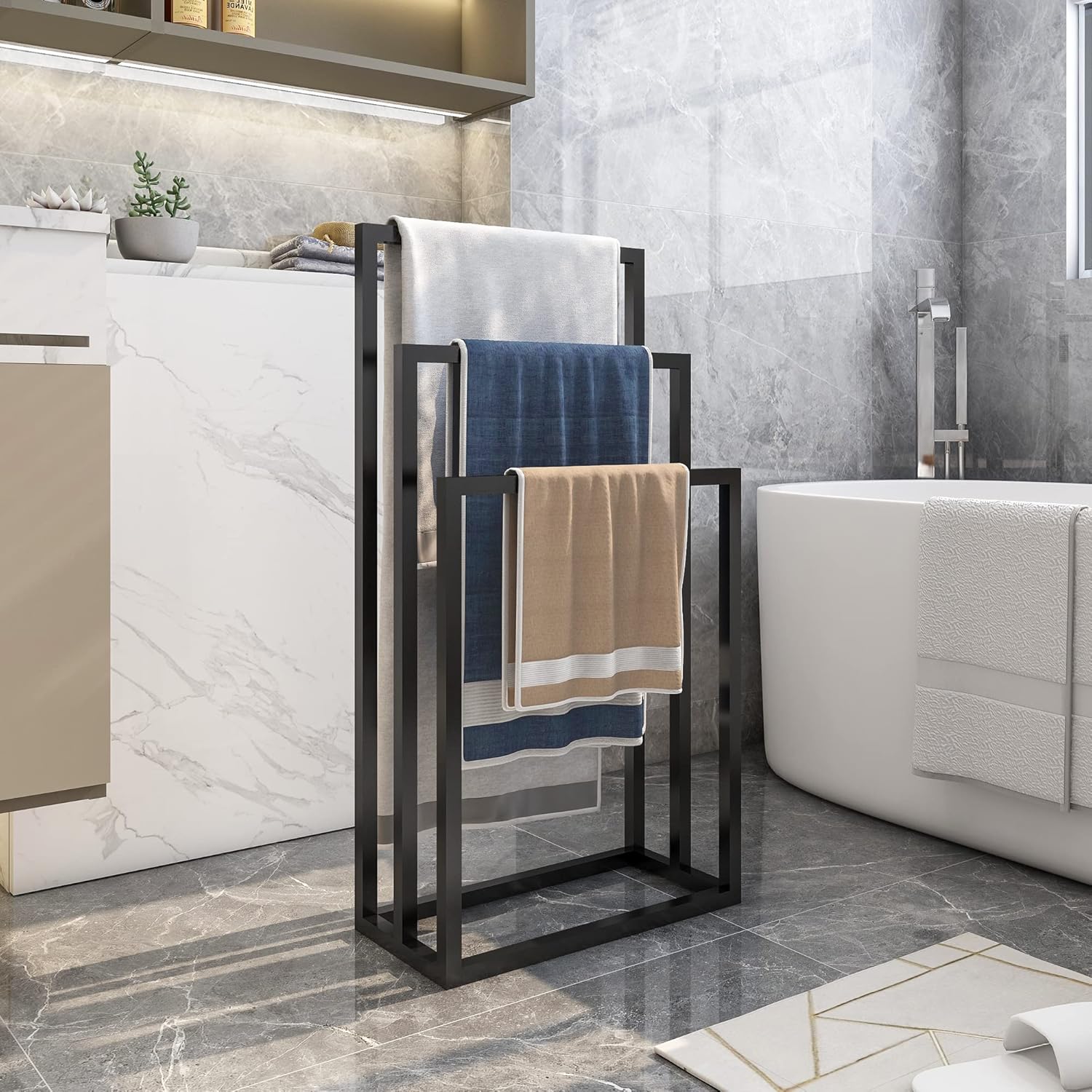 Detalle 2 de HOJINLINERO 3-Tier Freestanding Metal Towel Rack, Silver, 45 x 22 x 86 cm