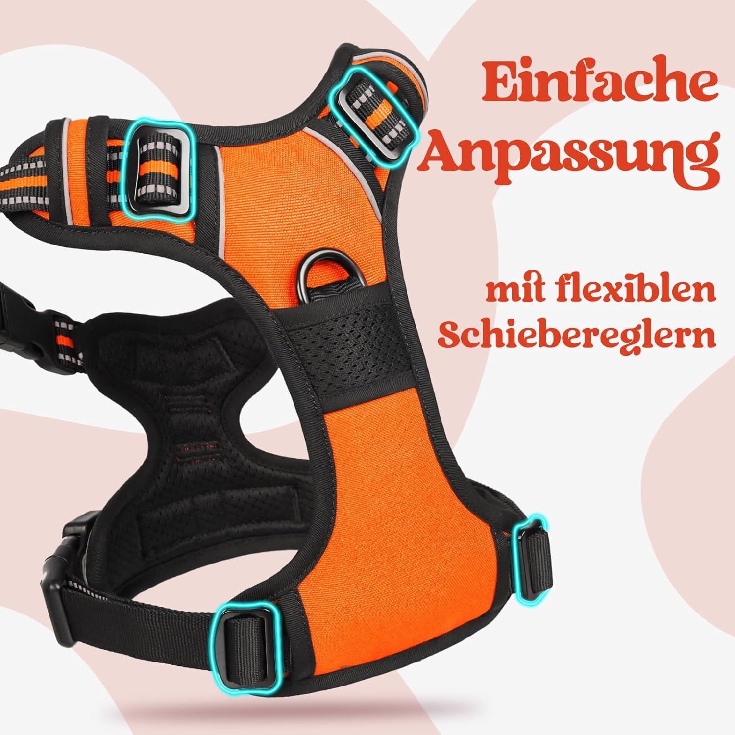 Thumbnail 3 de rabbitgoo Hundegeschirr Mittelgroße Hunde (Orange, Größe M) mit Anti-Zug, gepolsterter & reflektierender Brust