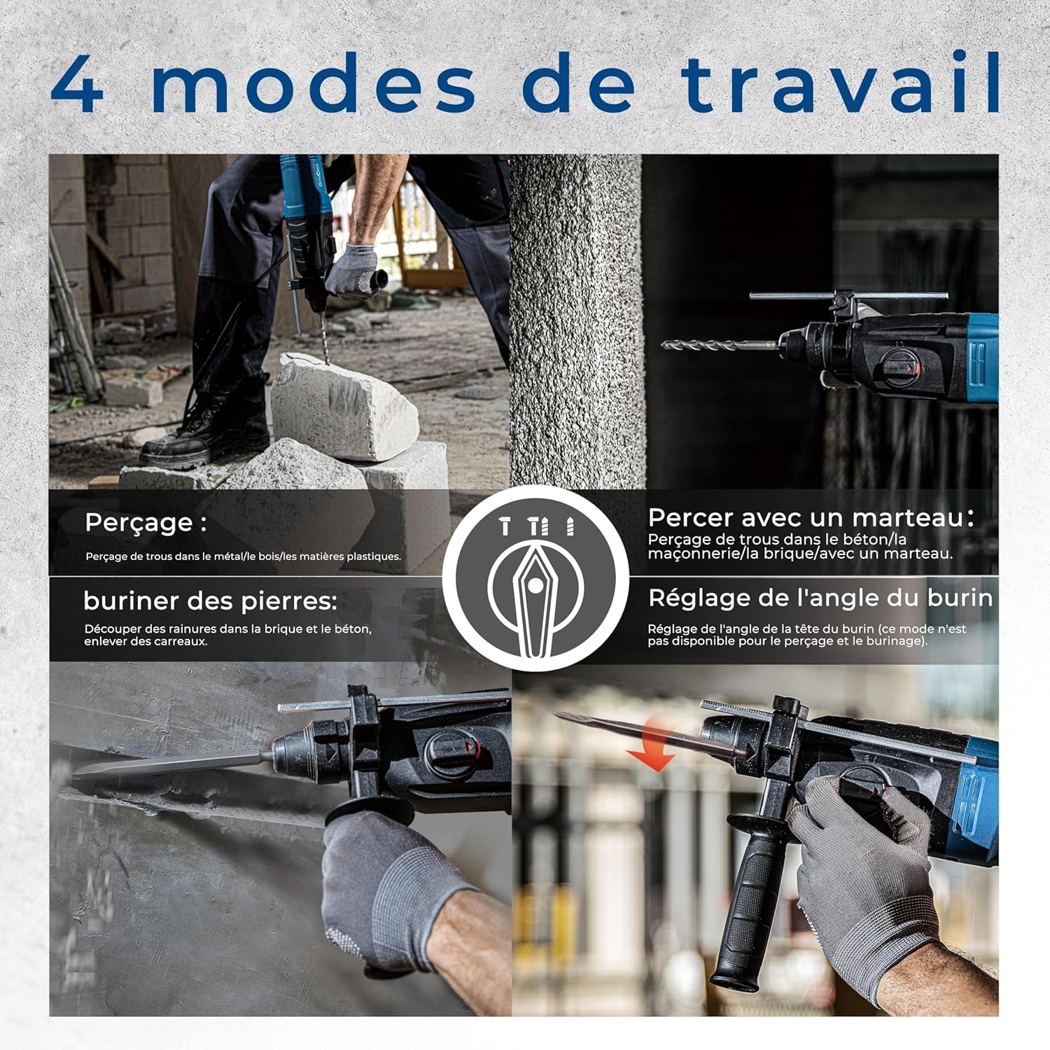 Thumbnail 3 de DongCheng marteau perforateur 800W – 4 en 1 avec énergie d'impact 2,8 J et SDS-Plus