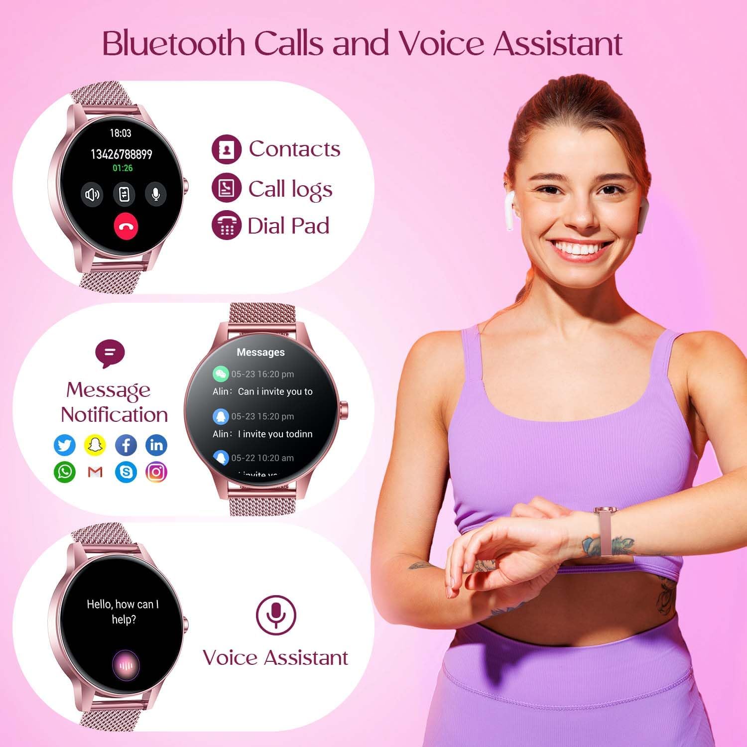 Thumbnail 3 de Smartwatch Damen Bluetooth Telefonfunktion 1,27 Zoll