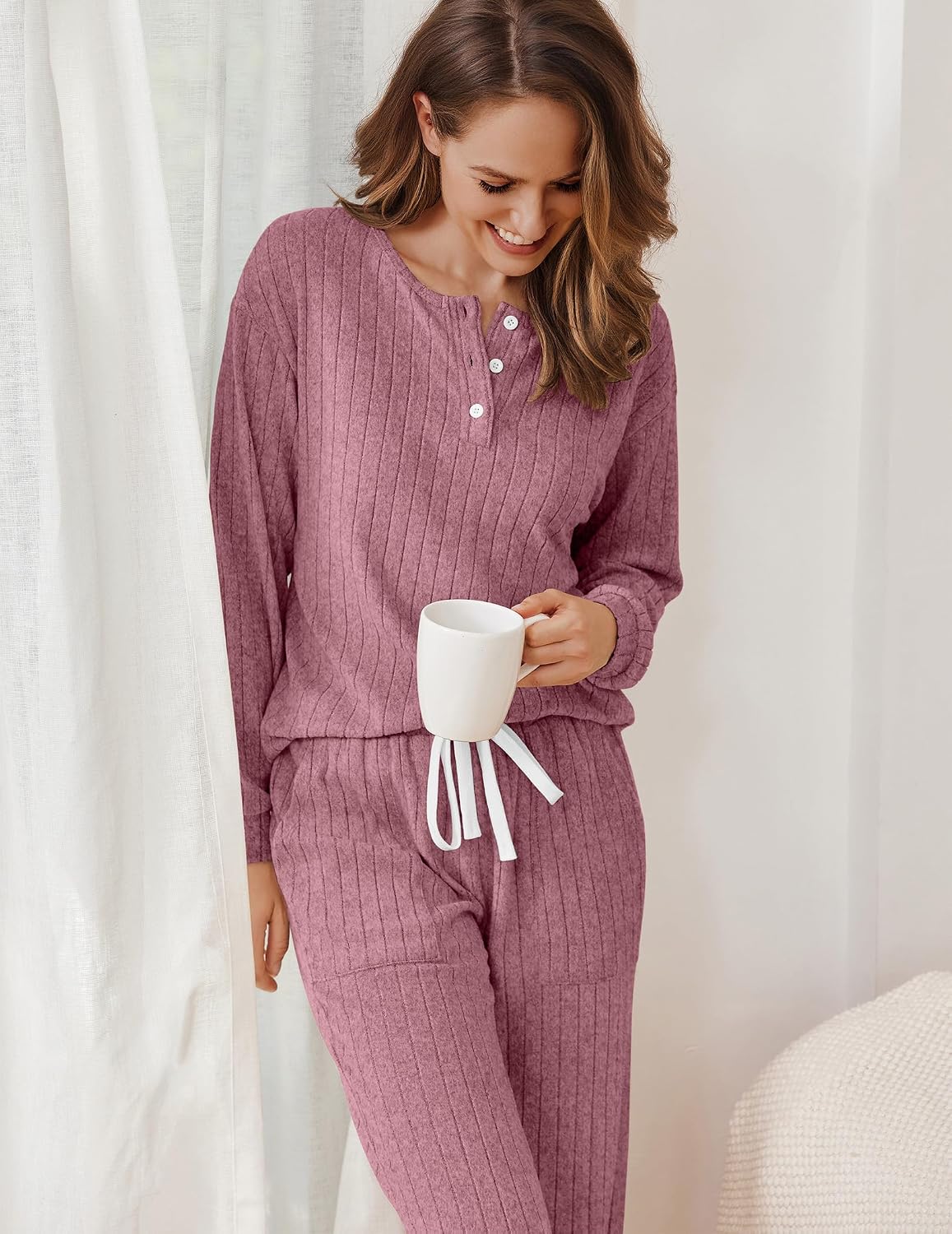 Detalle de Ekouaer Women's Knit Pajama Set