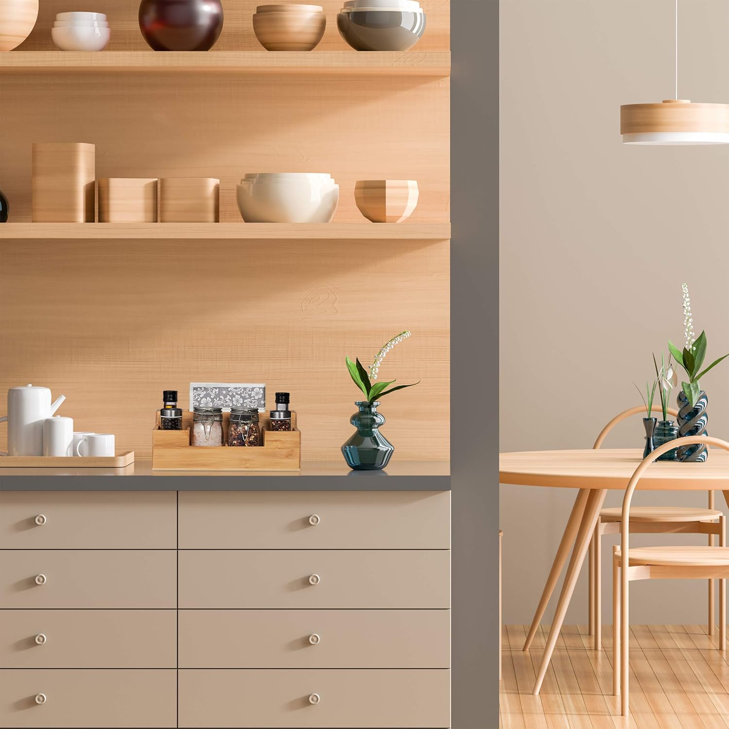 Detalle de Relaxdays Organiseur de Bureau en bambou – 7 compartiments, 11x30x15 cm, naturel