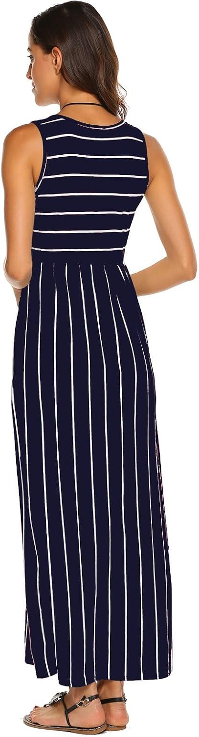 Detalle de BDTECAOR Maxikleid Damen – Sommer Boho, Ärmel-los, Strandlook mit elastischem Bund